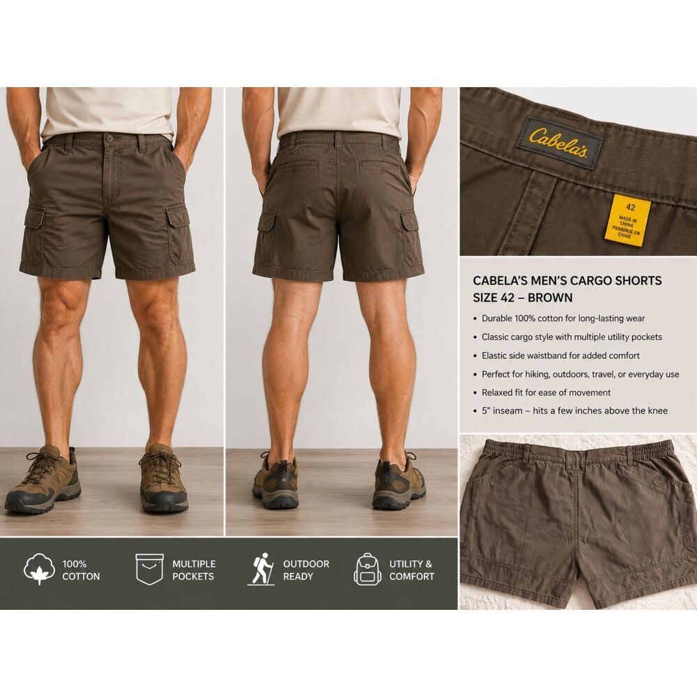 Cabela's Men's Cargo Shorts Size 42 Brown Cotton Utility Hiking